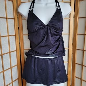 NWT WOMENS BISOU BISOU GLAMOUR GIRL SPARKLING INDIGO 2 PIECE SWIMMING SUIT SET M